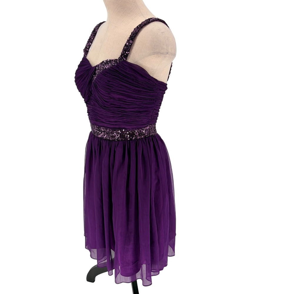 Dancing Queen Mini Dress S Purple Sequin Ruched Chiffon Semi-Formal Cocktail